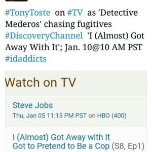 Tony Toste Instagram - #TonyToste  on #TV  as 'Detective Mederos' chasing fugitives #DiscoveryChannel 'I (Almost) Got Away With It'; Jan. 10@10 AM PST #idaddicts https://t.co/kOWbmJFCin