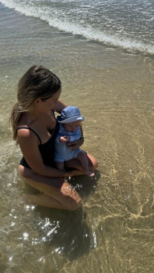 Travis Burns Instagram - Parker’s first beach day- my favorite day with our little fam 🤍