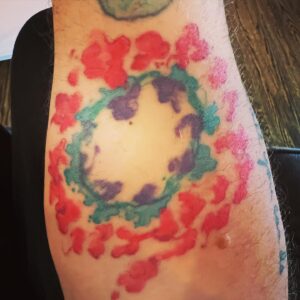 Travis McElroy Instagram - New tattoo is fully healed! It’s One Circle with 7 spots surrounded by 20 dots. It represents Dot’s birthday!