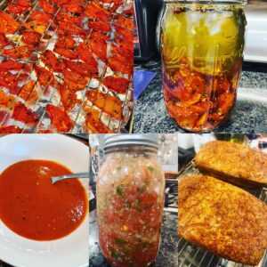 Travis McElroy Instagram - Tomatoes: used! Oven dried some and I’m using them (along with garlic and crushed pepper flakes and rosemary) to infuse olive oil! Also, made tomato soup for lunch! Also, salsa! Also, tomato bread!

(Note: the tomato bread didn’t turn out how I hoped. Too much moisture in the recipe and I had to over bake it)