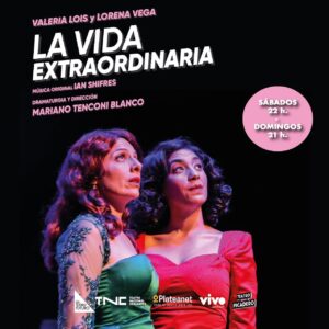 Valeria Lois Instagram - LA VIDA EXTRAORDINARIA - Temporada 2023 en @teatroelpicadero

🗓 Sábados 22 h. y domingo 21 h.
📍Desde el 4 de febrero.

🎟 Entradas en venta a través de @plateanet
❄️ link en bio para anticipadas con descuento en link de bio de @teatro.futuro

con Valeria Lois y Lorena Vega
Narración: Cecilia Roth
Músicos en vivo: Teo Lopez Puccio y Elena Buchbinder

Música original: Ian Shifres
Escenografía: Ariel Vaccaro
Vestuario: Magda Banach
Iluminación: Matías Sendón
Coreografía: Jazmín Titiunik
Video: Agustina San Martín
Mapping: Blas Lamagni
Peluquería y maquillaje: Agustina Luque
Asistencia de dirección: Pablo Cusenza
Asistencia de producción: Ayelen Escalzo
Producción: Carolina Castro
Dramaturgia y Dirección: Mariano Tenconi Blanco

La vida extraordinaria es una producción original del Teatro Nacional Cervantes. Su estreno tuvo lugar en la sala Orestes Caviglia, en la temporada 2018. La obra obtuvo el primer premio en el 18° Concurso Nacional de Obras de Teatro del Instituto Nacional del Teatro.