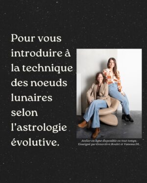 Vanessa DL Instagram - LES NOEUDS LUNAIRES ✨

L’astrologie évolutive, c’est une perspective nouvelle et rafraîchissante pour aborder tous les symboles de la carte du ciel.

C’est aussi des techniques particulières, comme celle de l’interprétation des noeuds lunaires, qui permet d’obtenir une toute nouvelle vision de son thème astral.

Voici à quoi ressemblaient les réactions des étudiants•es après avoir enseigné le cours pour la première fois : 🫨😱🤯

Le but? Comprendre le karma qui est mûr et prêt à être adressé dans cette incarnation. 🌀

👉🏼 Le cours est disponible dès maintenant et nous nous retrouverons lundi le 4 mars pour le Laboratoire Astro, afin de répondre à vos questions et mettre ces nouvelles connaissances en pratique.

#noeudslunaires #astrologie #astrologieevolutive #zodiaque