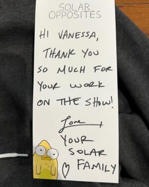 Vanessa Marshall Instagram - Huge thanks to @solaroppositesonhulu for your insanely cool gift!! What a lovely surprise! Can’t thank you enough! Honored to be a part of the “Solar Family!” Congratulations to all! Xo 🥳💕✨

 And as always thank you @frishmaniac @cesdvoiceover for so many wonderful opportunities! Adore you! Xo 🙏🏻❤️