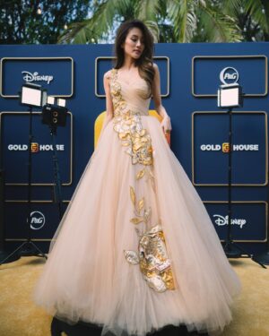 Vanessa Yao Instagram - Entering Hollywood’s Red Carpet tonight with a bam 💥 for the A100 Gold Gala celebrating Asians. Thank you to @DolceGabbana for custom designing this beautiful dream gown for me. Words truly cannot describe this work of art.

@tzima8 Thank you for being the best arm candy!

You’re the best @luciodirosa 

Photographers: @little.gaia @kt_yau 
Makeup: @jenichua 
Hair: @heatherlurk 
Styling: @sarahdarceystyle 

@goldhouseco #goldhouse #goldgala #A100#dolce #dg #dolcegabbana