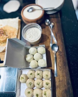 Varun Grover Instagram - Got super busy right after this day (as my standup solo India tour ended and @allindiarankmovie promotions began) but this day in Kolkata was the most joy-filled core memory of recent times. Spent a day in awe of the love for food and stories (and stories told through food) cooked by @bongeats (Insiya and Saptarshi). @sreemoyee.singh joined us for the relaxed, wholesome winter lunch - and WHAT A LUNCH it was! 

1. Insiyar Sansar. 

2. Aamudi fish bhaaja being finished by Saptarshi while Insiya tempers the silent-rockstar of the meal, Masur Daal. 

3. The table being laid. Narkel Bora, Pepe Shukto (Shukto made with Raw Papaya) Aamudi bhaaja, Pabda’r Tel Jhol, and inside the box - the most royal Chitol Machher Muitha. 

4. A closer look at Pabda’r Tel Jhol, with the most delicate-crunchy boris on top. Teasing from the corner in the back, the palette cleanser Imli Chutney/Jhol. 

5. Saptarshi brings in the daal. 

6. Bong Eats before they eat. 

7. The assorted mishti spread from assorted legendary shops around. 

8. We also realised that Insiya and I share our birth date (26th January) and just by chance, Sreemoyee had brought a freshly baked, very unique Pear cake. So of course we cut it on this day, 27th January. 

9. Filmmaker and singer @sreemoyee.singh, Insiya, Saptarshi, and I with - happy food-coma glow binding us together. 

27th January 2024.

(All pics by me except the cake-cutting one clicked by @sreemoyee.singh.)