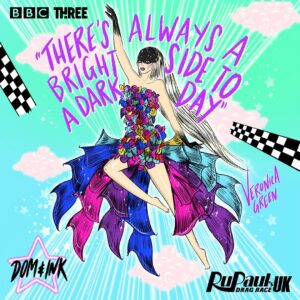 Veronica Green Instagram - There’s always a bright side to a dark day.

I didn’t realise it was world mental health day a few days ago so I should have posted this sooner.

Thanks @domandink for this gorgeous artwork of my design challenge look. 

Snap a lash to all the remaining queens in @dragraceukbbc for tonight’s episode, I just know you’re all going to smash it.

All my love 💚💚💚💚💚💚💚💚
