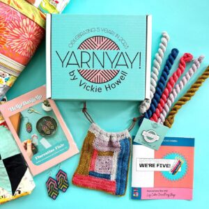 Vickie Howell Instagram - The YarnYAY! May (5th Anniversary) Box shipped today, and I’m so excited for subscribers to receive them! 

To celebrate we have fun things planned like:
👉🏼 Every subscriber is automatically entered to win up to $500 worth of prizes, including a SIX Month Subscription!

👉🏼 I’ll be doing a Facebook Live tutorial on how to knit and crochet log cabin blocks (like what’s used in the cute, little drawstring bag in this photo).

👉🏼 A subscriber-exclusive Zoom workshop with Hello Bargello founder, Brett Bara on tips for embroidering Bargello designs.

👉🏼In person, Open Studio event for local YarnYAYers

👉🏼…and more!

Haven’t reserved your YarnYAY! May Box, yet? No problem, we stocked up. Get yours today at YarnYAY.com (link in bio)!

#yarnyay
