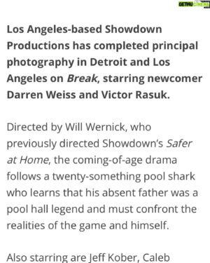 Victor Rasuk Instagram - Excited about this one. Got to play a fun role with my guy @darrenweiss8 #Break #film #2023