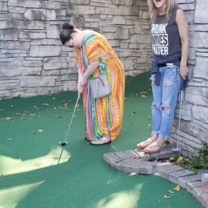 Victoria Pratt Instagram - Not sure why, but my mini golf game improved greatly once they licensed the course. Not weird. Change approved!!! 
@prettiestlaura 
@ainsliegibson 
@rosietriebner 
#saublebeach