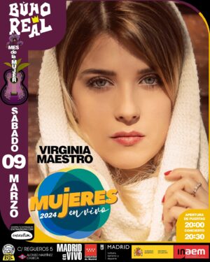 Virginia Maestro Instagram - 💜 @virginiamaestro vuelve al Búho Real!!
Virginia es un “caso” excepcional dentro de la música en este país. Ella no se casa con nadie ni nada. Los estereotipos, los caminos establecidos, el “lo que hay que hacer”… no van con ella.
Porque Virginia Maestro es ARTISTA. Y ejerce como tal. En búsqueda constante, en experimentación sonora y compositiva siempre. Ella se mueve por impulsos y necesidades. Artísticas y vitales. Y hace y deshace según su momento vital y musical. Su música sale de las tripas, de la boca del estómago que es donde habitan y se agarran las emociones. Y ella solo se dedica a arrancarlas de ahí y sacarlas hacia afuera, sin filtros, con verdad…
Pop, rock, folk, en castellano, en inglés, boleros… todo es poco y todo vale para expresar lo que se quiere expresar. Y ella lo hace a las mil maravillas. Sin etiquetas y con las canciones por religión.
Porque la verdad nace, ante todo de la libertad.
Y Virginia es libre. Y vuela. Alto o bajo o a la mitad.
Como le venga en gana.
Y eso nos gusta y asombra.
Mucho… 💟
 
🗓️ Sábado 9 de marzo. Apertura de puertas 20:00h. Concierto 20.30h. ⏰
 
🎫 Entrada anticipada a 10€ en @entradium_com y a 12€ en  @salabuhorealbar 👈
 
*Concierto dentro del Ciclo #MujeresenVivo2024 en colaboración con @madridenvivo y @comunidadmadrid 🚺2️⃣0️⃣2️⃣4️⃣
 
🎼 Vuela libre con la mejor música en directo! 🎶