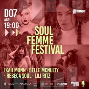 Virginia Maestro Instagram - 🗓️S6 y D7 Abril SOUL FEMME FESTIVAL (Virginia Maestro - Luciana Elice - Rhytmic Roses - Eva Loma
Ikah Monn - Belle McNulty - Rebeca Soul - Lili Ritz)
Ven a disfrutar de @soulfemmefestival, un nuevo concepto de festival que visibiliza y pone en valor el talento y la calidad de las artistas femeninas que enriquecen nuestro panorama musical. Disfruta de la mejor música en directo, con propuestas frescas y sorprendentes, descubre el talento de artistas emergentes y deléitate con las espectaculares actuaciones de artistas consolidadas. Acompáñanos y déjate invadir por la magia de Soul Femme Festival.
17:30 hs Anticipadas 10€ - Taquilla 12€ (Entradas con consumición)