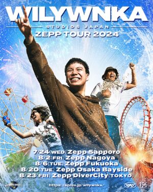 WILYWNKA Instagram - WILYWNKA STUDIOS JAPAN🌏
ZEPP TOUR 2024
イープラス、チケットぴあ、ローソンにて一般発売開始🎫

7/24(水) Zepp 札幌
8/2(金) Zepp 名古屋
8/6(火) Zepp 福岡
8/20(火) Zepp 大阪 Bayside
8/23(金) Zepp DiverCity (東京)

#WILYWNKA #WSJ #90sBaby
Artwork @takogi_k & @zimo_bvc 
Photo @shogo_shimoda_