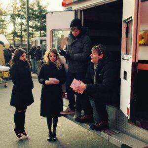 Wallis Currie-Wood Instagram - rehearsin with our brilliant director Jonathan Brown in the back of an ambulance, Kathrine jumping for warmth #MadamSecretary @kathrine_herzer @evanroeofficial @madamsecretarycbs 
Photo by @linnetteintransit
