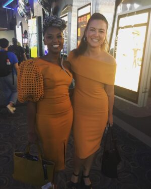 Wanuri Kahiu Instagram - So, I show up at the 1st RAFIKI screening and my festival bestie @kiva.reardon is wearing a matching dress! #FilmBridesmaids #Twinning #GoldenGirls. Great night! Thank you Toronto!  Special shoutout to @ilare_official for the fancy clothes!!!!