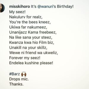 Wanuri Kahiu Instagram - Imagine...! I got birthday bars from my MC (Mainest Chick) @misskihoro..... haaaaaaaa....!!! (one two one two...)