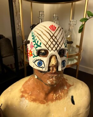 Wes Borland Instagram - This was the development process for the new stage look. From first sketch to sculpting and molding/casting/painting/grinding etc. @aliejoboxblock really helped me out on this one with pivoting to solve problems and come up with new solutions/ be a sounding board. I had the buffalo teeth to make the entire lower portion of the helmet but Japan and New Zealand have laws on importing animal products, so I cast 250 buffalo teeth out of resin which ended up being a plus because the material is lighter. The last photo is me repainting a new jacket today in Auckland because the fabric markers I used bled with sweat and were a complete fail. I don’t usually show the process this much but there have been questions about this one in particular so here ya go. Also shout out to @adelemildred for throwing me some advice from across the pond. Cheers!