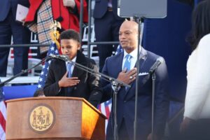 Wes Moore Instagram - My son James leading us in pledge of allegiance at my inauguration. 

James, your mother and I are so proud of you.