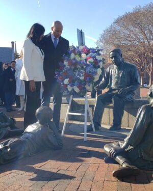 Wes Moore Instagram - We begin inauguration day by gathering here at the Kunta Kinte-Alex Haley memorial in Annapolis to lay a wreath. 

It is here where two centuries ago, enslaved people arrived in this country against their will.

Today I will be inaugurated as the first Black governor of Maryland on the steps of a state capitol built by their hands. 

Today is a testament to the fact that progress is not inevitable, but progress is possible.

And as your governor I will work every single day to make Maryland the state that our ancestors hoped for and our children deserve.