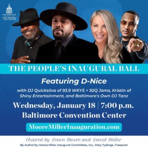 Wes Moore Instagram - The countdown is on for the People’s Ball! This is our chance to celebrate Maryland’s future with my friend DJ @dnice, joined by @DJQUICKSILVA, @djtanz, & @Shiny_Entertainment DJ Kristin. Get tickets and a schedule of inaugural events at www.mooremillerinauguration.com.