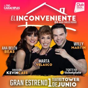 Willy Martín Instagram - El Tío Caracoles, Club Media Network y Kevin Cass se unen para presentar esta gran producción en Miami:

“EL INCONVENIENTE, LA COMEDIA”

Una obra para toda la familia que te hará reir y emocionar. Una comedia muy necesaria para estos tiempos ✨

Dirección: @kevincassdirector 

Actúan: @anabelenbeas 🇪🇸 
 @willymartin 🇻🇪 y Marta Velasco 🇨🇺 

GRAN ESTRENO JUNIO 1 en el TOWER THEATER 

Autor: @juan_carlos_rubio_cruz 
Dirección de Arte @sil.falcon 
Producción: @eltiocaracoles @clubmedia

🎟️ Ya puedes comprar tu entrada en nuestro LINK EN BIO 🎟️

¡Los esperamos! 

.
#comedy #miamicomedy #comedyshow #comediamiami #teatroenmiami #elinconvenientelaobra #elinconveniente #elinconvenientemiami #miamiactors #miamiactress #miamishow #miamitheater #estrenoenmiami