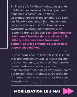 Winona Guyon Instagram - 🚨 je ferai bientôt une vidéo en LSF pour les personnes sourdes qui ne sont pas au courant de cette situation. 🚨
.
Trouve la mobilisation de ce weekend dans ta ville :
Ales : Devant Cratère, 15h
Amiens : lundi 6 mai, 18h, face au tribunal
Angers: place du ralliement, 11h
Aubenas : l’Agora, Place du Champs de Mars, La Poste, 16h
Ajaccio, Corse: devant la préfecture, 10h
Angoulême : place Francis Louvel, 14h
Bayonne : Place de la liberté, 12h
Blois : place de la Résistance, 15h
Besançon : Place Pasteur, 14h
Bordeaux: Hôtel de ville, 14h
Bourges : 15h, place André Malraux
Brest: place de la liberté, 17h
Bruxelles : place de l’Albertine, 15h
Caen: Tour Leroy, 13h
Chambéry : place de Genève, 14h
Clermont-Ferrand: place de Jaude, 14h
Dijon: place Darcy, 16h
Grenoble : Place Félix, 17h
Havre : Hôtel de ville, 15h
La Rochelle : quai du Carénage, 15h
Le Mans: place de la République, 17h30
Lens: 18h, place de la Mairie
Liège : en préparation
Lille : Place Vanhoenacker, 16h
Lorient : Place Glotin, 15h
Lyon: un cortège dans la marche lesbienne, 15h, place Louis Pradel
Marseille : Vieux port, 11h
Metz: Tribunal de Metz, 17h
Montpellier: place de Comédie, 15h
Nancy : place Simone Veil, 15h
Nantes : marche, Grue Jaunes sur l’ile, 14h
Nice : place Garibaldi,
Nîmes: devant la Maison carrée, 14h
Niort : Place de la Brèche, 15h
Orleans : Place de la République, 15h
Paris: République, 14h
Pau : préfecture de Pau, 16h
Poitiers: place du Maréchal Leclerc, 14h
Quimper: Place Saint Corentin, 18h
Rennes: 4 mai, 18h, République. 
Saint-Etienne : Place du Peuple, 15h
Saint-Denis, la Réunion : au Barachois, près de la Grande fontaine, 13h
Saint-Quentin dans l’Aisne : place de l’hôtel de ville, 15h
Saint Omer : 12 rue des Epeers, 16h
Strasbourg : 4 mai, Place kléber, 17h
Toulouse : Jean jaurès, 13h
Tours: place Jean Jaurès, 15h