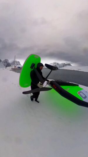 Xavier de le Rue Instagram - « How about a wing foil session in 2 degrees water and in between icebergs? » he said… 
Following the great @guidoperrini on this down day waiting for the storm to pass…
It was actually so nice and quite manageable with the cold. Good to have the boat close by to warm up🥶🥶

@indianapaddlesurf
@ripcurl wetsuits🤟
