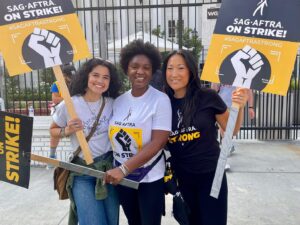 Yaani King Mondschein Instagram - Oh you know just some teenage girls picketing for a union they hope to be in one day. 😬 Had a very small (there’s a lot more of us here, I promise!) LaGuardia HS Drama Dept reunion on the picket line today! It was soooo overdue and so needed. I love you ladies! We don’t look a day over trying to look 18!! 😜 We’re still out here and we will keep the fight going until we get what we deserve! ✊🏾 #SAGAFTRAstrong #WGAstrong #1u