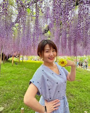 Yi Ling Wang Instagram - 紫藤花的花語
是象徵著溫柔
浪漫和友誼

紫色的花海也太美
像一場美麗的夢境

就是人太多😅😂🤣
#藝鴒 
#洪淑敏
#Amy Lin