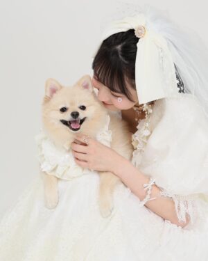 Yuna Ego Instagram - ⁡
卒業ドレスでの撮影はきなちゃんも一緒に🥹
可愛すぎる！！！
カメラの向こうではきなちゃんのお友達のまきこさんが一生懸命名前呼んでくれてました。大感謝🥹
4枚目は現場入りきなちゃん、5枚目は撮影後のおつかれきなちゃんです。