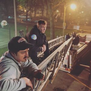 Yuriy Sardarov Instagram - Another throwback to episode 1 in honor of episode 147, tonight! Hermann and Otis, calling the boxing match #realonesknow #chicagofire