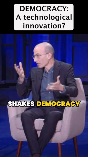 Yuval Harari Instagram - Is democracy a technological innovation?
Before the late modern age, there were no technical means to conduct a large-scale conversation between very large groups of people, such as an entire country. Information technology capable of allowing a democratic debate among so many people simply did not exist before that time.

Watch Yuval’s full conversation with author and @gzeromedia founder @ianbremmer, via the link in bio . Filmed in front of a live audience at @92ndstreety on 3 March 2024.

#democracy #informationtechnology #history