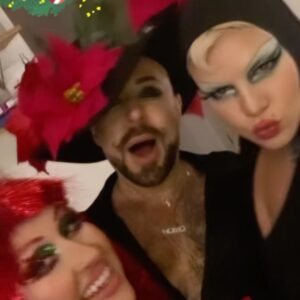 Yvonne MacInnis Instagram - The Holi-Gays are here again! 

Our annual drags-giving festivity was even more fabulous because of this makeup inspired by the amazing @itsravenhunty_ 🎄❤️🌈🎄💖⚡️

Swipe right for the family holigay card featuring @lijhajade and the real diva, @miz_ziggy 🐾 🎀 🐶

#holigays #mychosenfamily #queerdo #diva #makeupartist #dragqueen #dragqueen #divastyle #makeupartists #holidayseason #holidaymakeup