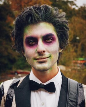 Zach Page Instagram - Happy Halloween🕸🕷👻
•
📸 &💄🎨: @ginafrey 🙌🏼🖤🧡
•
#beetlejuice 
#beetlejuicemakeup 
#beetlejuicecostume