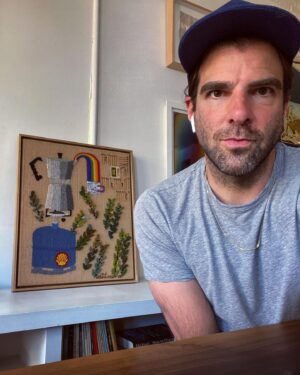 Zachary Quinto Instagram - passing back through nyc i got to open my newest acquisition from icelandic artist loji höskuldsson - @loji.its.official - whose embroidered work is both nostalgic and whimsical... and enormously impressive! it makes me feel so grateful for the magical time i spent in iceland before the world turned upside down. i am grateful to him for creating this work for me and honored to include it in my collection!