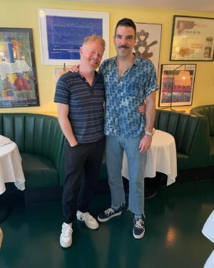 Zachary Quinto Instagram - Surprise, surprise! This week’s podcast episode of Dinner’s on Me is with none other than long-time friend (and former roommate!) @zacharyquinto. We have been friends for a VERY long time, and the internet went through a very convincing (though untrue) campaign of us dating. 🎧🍽️❤️ Over Greek chop salad and crispy artichokes at @americanbarnyc, we reminisce on hitting the bars in Silver Lake as single men. Zachary also recalls his experience coming out publicly, and his special relationship with Star Trek’s original Spock, Leonard Nimoy. In our snug little booth, we chatted it all, so get excited for this one! Link in my bio. I’ve included some vintage photos of us since we go way back! Hope you enjoy. X (This episode was recorded on June 12, 2023).