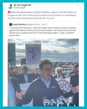 Zali Stegall Instagram - 🚨Nationals desperately trying to interfere, support misinformation on impacts of off shore wind and slow down the transition to renewables, putting local industries and jobs at risk. #auspol