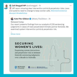 Zali Stegall Instagram - ‼️ VIP report showing clear intervention points & perpetrator risks. Laws and systems need to change to keep women safe. 
#domesticviolence #auspol #makeitstop
#enoughisenough