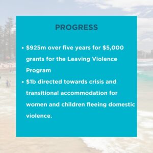 Zali Stegall Instagram - Budget Snapshot: Safety

Australia is facing a crisis of women’s safety yet there are no significant, sustained funding increases needed to address male violence and women’s safety. There’s no significant funding increase for legal services such as Legal Aid and Women’s Legal Services Australia.