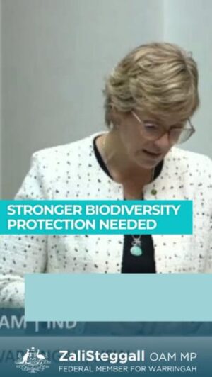 Zali Stegall Instagram - Australia is currently rated 1st in the world for mammal extinction and 2nd in the world for biodiversity loss.

The Environment Protection Australia (EPA) bills should provide a critical opportunity to better protect our environment and biodiversity but without also setting out clear and stronger  national environmental standards, unfortunately, not enough will change. 

I will be moving amendments as unfortunately these bills do little to strengthen standards and ensure protections.
#stopextinction #climatecrisis #natureconservation