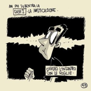 Zerocalcare Instagram - Siccome ho fatto le analisi ed erano quelle di un panda anziano mi hanno levato carne ova latte pasta e devo mangiare un botto di verdura, cerco di usare quest'esperienza per aiutare e mettere in guardia il prossimo.