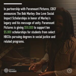 Ziggy Marley Instagram - #OneLoveGivesForward, the impact continues! ☝🏾❤️🇺🇸 in partnership with @cbcfinc, ‘#BobMarley: @OneLoveMovie’ is now offering 10 scholarships to current undergraduate students at HBCUs pursuing social justice-related degrees. Applications are open TODAY through April 30th; learn more and apply now at the link in story.

Participating schools:
Bowie State University @bowiestateuniversity 
Clark Atlanta University @cau1988
Dillard University @dillarduniversity
Florida A&M University @famu_1887 
Hampton University @_hamptonu 
Morehouse College @morehouse1867 
Morgan State University @morganstateu 
Spelman College @spelman_college 
Texas Southern University @texassouthern 
Xavier University of Louisiana @xula1925

#BobMarleyMovie #OneLoveMovie #HBCU #scholarship