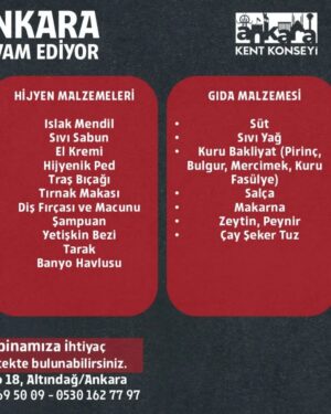 Zuhal Yalçın Instagram - ❗HAYDİ ANKARA ❗ Ankara Kent Konseyine ihtiyaç listesinde ki malzemeleri temin edip bırakabilirsiniz.Tüm gönüllü arkadaşlarımız sizlerden gelecek yardımları yerine ulaştırabilmek için bekliyor. @ank_kentkonseyi  @dr.ibrahimsaritas  @volsev  @aarzubalkan