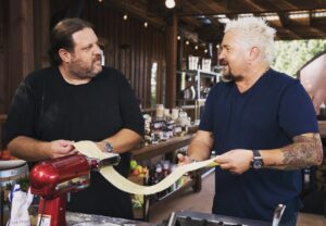 Aaron May Instagram - Making pasta w @guyfieri is one my favorite things to do- watch the fun as I turn this into 30 layer Mac and cheese on #guysranchkitchen today at noon!  @foodnetwork @guarnaschelli @aartipaartipics @saborchef @eatfellowhumans