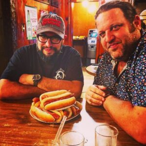 Aaron May Instagram - Fun fact.  This pic from tonight’s #ggg was taken at @rutts_hut where Carl and I ate the half dozen or so hot dogs in front of us and then decided we should try the roasted whole duck for some reason.  The hot dogs are famous for a reason.  The duck is lesser known for the same.  #rip #ruizing