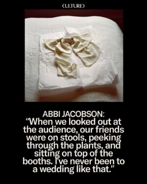 Abbi Jacobson Instagram - Abbi Jacobson and Jodi Balfour tied the knot in The Row—right off the rack. That was just the beginning of an absolutely unforgettable and deliciously unscripted night.

The actors met (virtually) in 2020, when each was peeking over her own precipice. Jacobson was riding out Covid alone, and Balfour was untethered by the loss of a sibling and the end of a long-term relationship. “When we first started texting, I asked Jo what about pre-Covid life she missed most,” Jacobson recalls. Balfour answered immediately: Sweaty shoulders. “After so much distance, we wanted the wedding to feel like that first sweaty shoulder moment—total togetherness,” Balfour concludes. “I think we did that.” Three years after that first date, they threw a wedding ceremony at @publicrecordsnyc. The evening, which brought together a cadre of creative talents—floral designer @ranaflora, chef @emmaleighmacdonald, photographer @luuuuush, and designer @sophieloujacobsen, among others—was an ode to the couple’s dedication to real, unscripted togetherness. Very unscripted, in fact—when torrential rains turned a thoughtfully choreographed evening on its head, these many women adapted by calling in favors, reevaluating plans, and embracing the chaos.

Link in bio to look into the couple’s raucous night of revelry. 

Photography by @luuuuush
Words by @maraveitch
