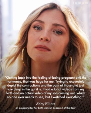 Abby Elliott Instagram - Abby Elliott has not tried the omelet. You know the one. In Season 2 of ‘The Bear,’ we watch Sydney (Ayo Edebiri) painstakingly prepare a boursin cheese omelet for Elliott’s character Natalie, who’s near to the point of collapse from the combined stress of the restaurant opening and her own pregnancy. We see Sydney delicately strain the eggs, fold in the cheese, and then, in the scene’s most mouthwatering and catchy moment, she crumbles a handful of potato chips on the finished product. Who among us hasn’t tried the same since then?

Well, not Elliott, 37, who plays the sister of Jeremy Allen White’s “Carmy” in the Emmy-nominated series. She could barely stomach eating the omelet on the day of filming. Elliott was pregnant with her second baby when they shot the second season. “I didn’t have morning sickness,” she said, “but I had an aversion to eggs, and in that scene I had to use a spit bucket.”

At the link in bio, Elliott shares how her own pregnancy and birth became intertwined with her character’s, and writer Phillip Maciak asserts this is one more way ‘The Bear’ is plumbing the depths of motherhood.

(✍️ by Phillip Maciak / 📸 by Kat Slootsky)
