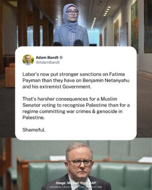 Adam Bandt Instagram - The Labor Government should be trying to stop genocide - not senators speaking out against it.

Strength to anyone who has been ostracised for speaking out for Palestine - students, workers, community members, business owners.

You are on the right side of history.

We will not stop pushing until there’s an end to this horrific invasion and Palestine is free.