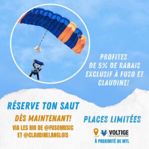 Adamo Marinacci Instagram - Oh oui! 🎉
Le 24 août, viens sauter avec nous chez @parachutevoltige et assiste au spectacle de @adamo.grosbig et @fusomusic directement sur place! 

Au menu:
- Prestation de cirque de @claudinelanglois 
- Boissons de @skrt_canada 
- Pogos véganes de @greenbrothers_aliments 
- Présence de @kimrusk et @joanieduquette de @ckoi969 

Aucun achat requis pour venir voir le spectacle. 

Merci infiniment à:
@parachutevoltige 
Québec Son Energie
@greenbrothers_aliments
@skrt 
@nik_segoya