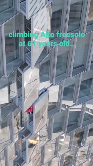 Alain Robert Instagram - Although  this building  is not really complicated it is somehow an intresting  one as it is a succession of roofs  from bottom to top but each time with the possibility  to have a good rest in between  one to the next .  Alto building 152m in la dèfense or Paris buisness district.
#climbing #challenge #mindset #adventure #resilience #climbinginspiration