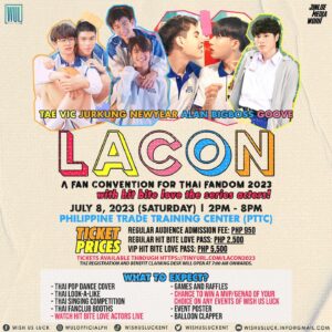 Alan Campana Instagram - Papunta na kami! ☀

We’ll have so much fun at this year’s biggest Thai Fandom Fan Convention, #LACON2023! Happening this July 8, (5 PM), at the PTTC. 

Let’s see each other soon!

Tickets are available at https://tinyurl.com/LACON2023

#LaConFanConvention2023
#HitBiteLoveinMNL2023